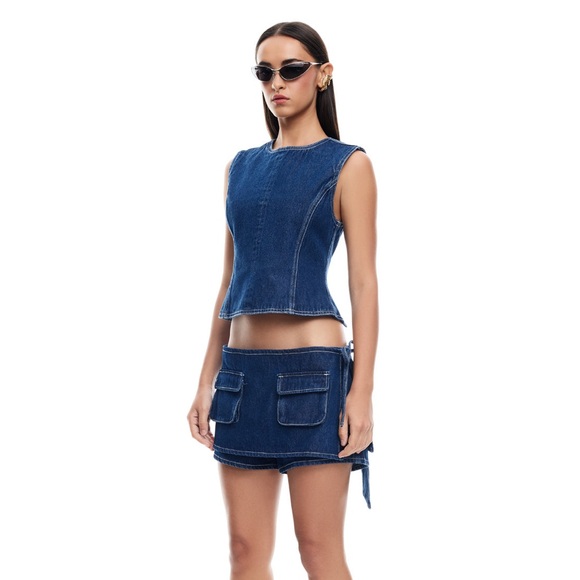 Princess Polly (Lioness) Blue Denim Tie/Wrap Skort - Picture 1 of 9